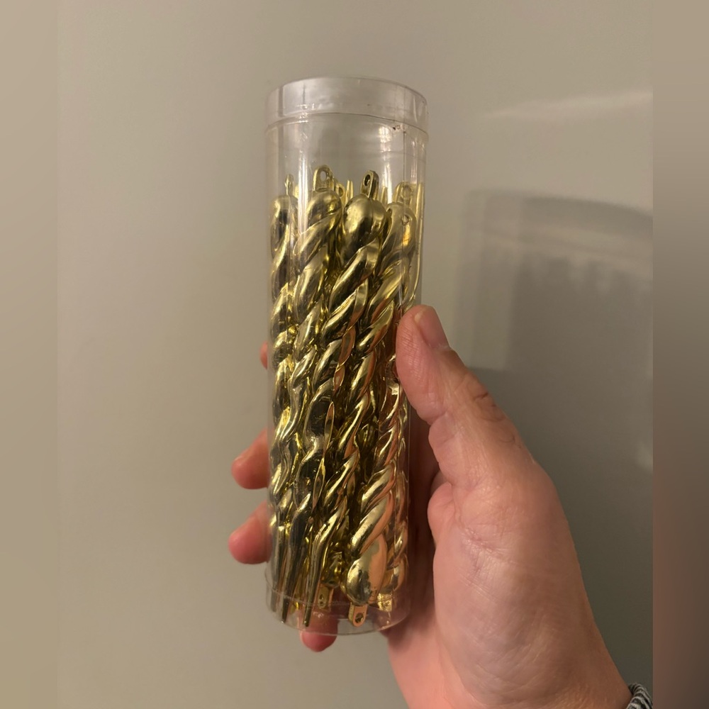 Vintage Christmas Gold Spiral Plastic Icicle Ornament Set of 16 icicles